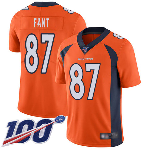 Men Denver Broncos #87 Noah Fant Orange Team Color Vapor Untouchable Limited Player 100th Season Football NFL Jersey->denver broncos->NFL Jersey